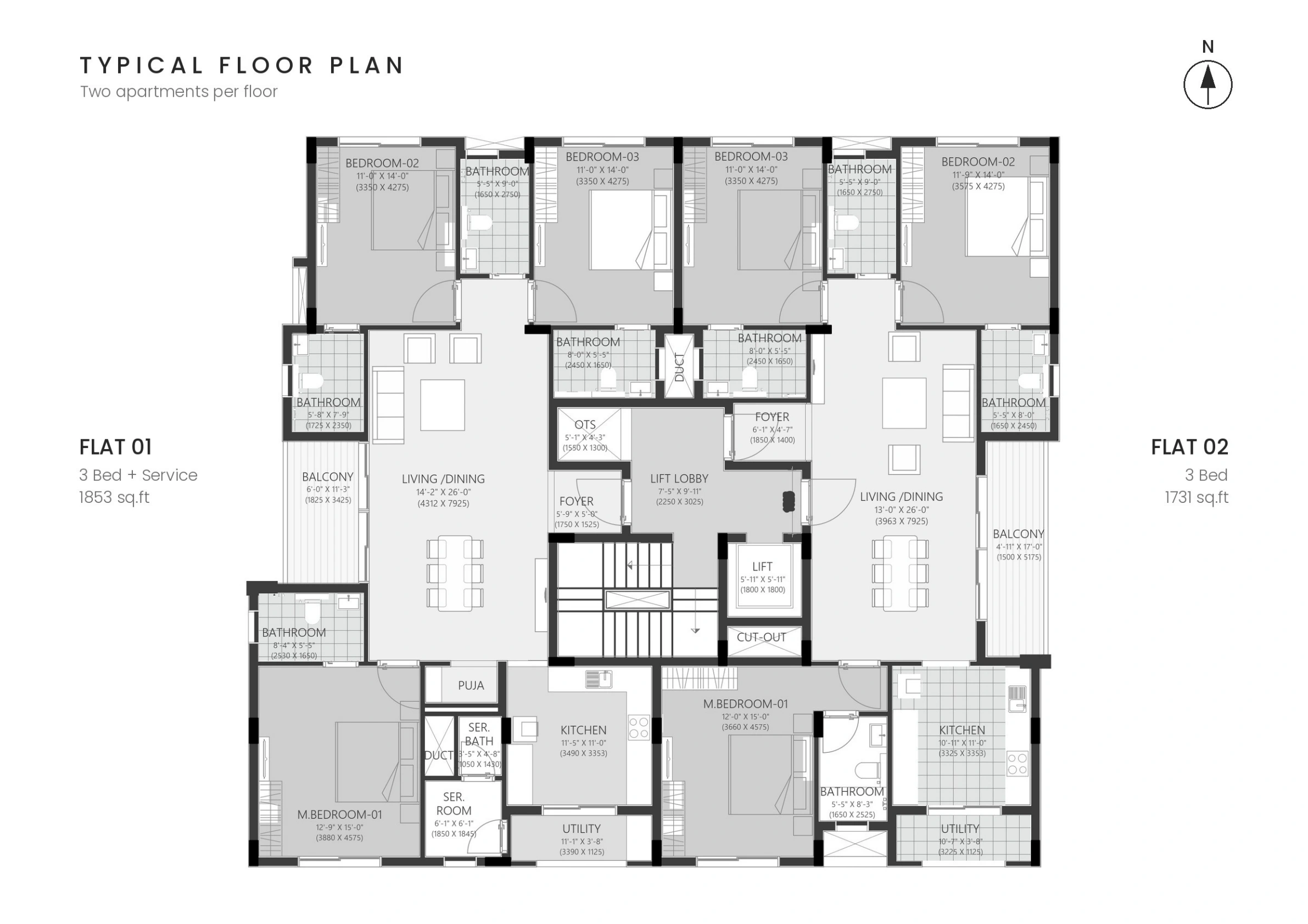 ANN-CHER Typical floor · Both apartments floor plan
